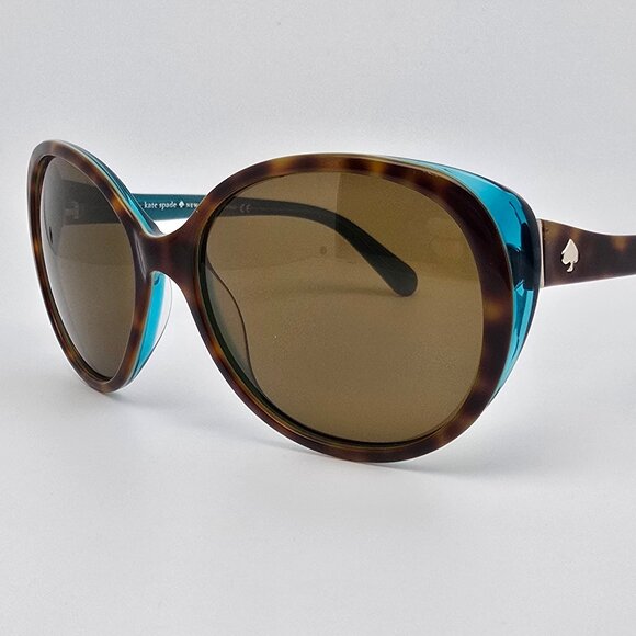 Kate Spade Finola Havana Teal Frame Polarized Dark Brown Lens Sunglasses w/ Case main image 5